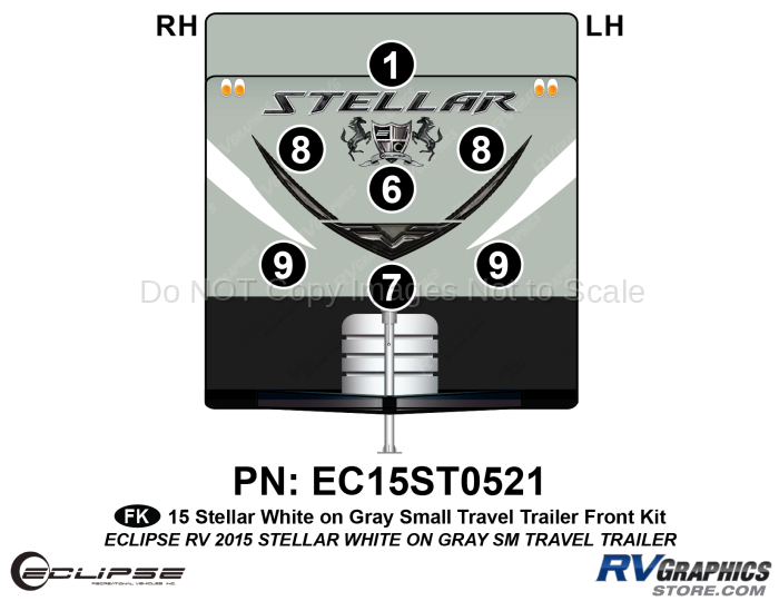 7 Piece 2015 Stellar Small Travel Trailer White on Gray Version Front Graphics Kit