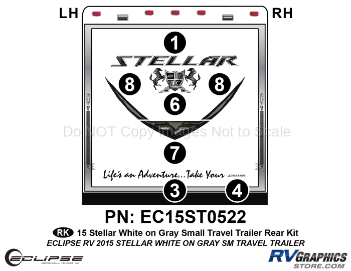 7 Piece 2015 Stellar Small Travel Trailer White on Gray Version Rear Graphics Kit