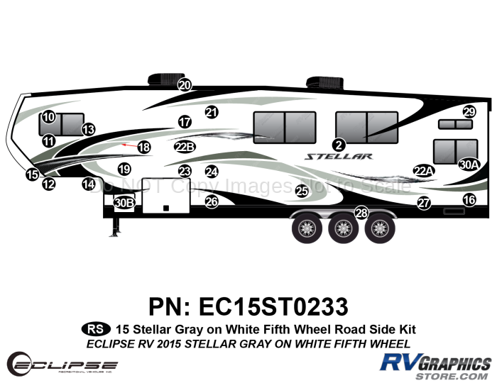 24 Piece 2015 Stellar Fifth Wheel Gray on White Version Roadside Graphics Kit