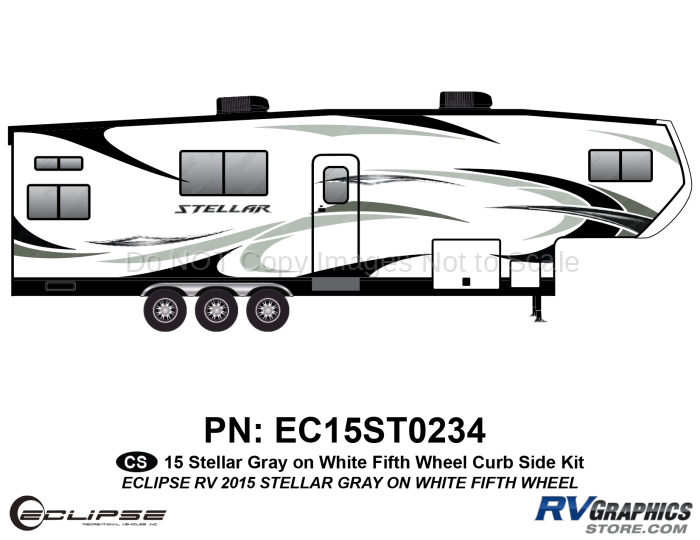 24 Piece 2015 Stellar Fifth Wheel Gray on White Version Curbside Graphics Kit