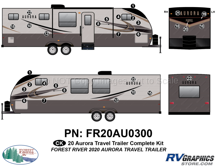 30 Piece 2020 Aurora Travel Trailer Complete Graphics Kit