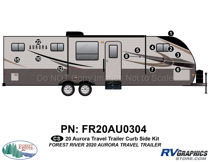 12 Piece 2020 Aurora Travel Trailer Curbside Graphics Kit