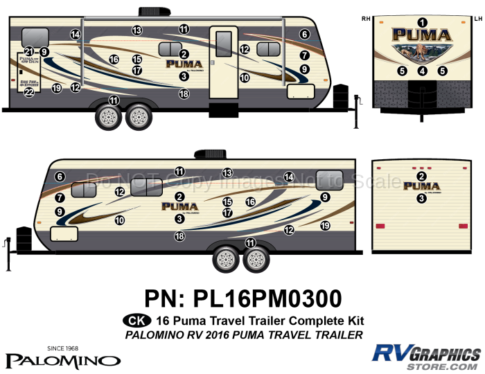 44 Piece 2016 Puma Travel Trailer Complete Graphics Kit
