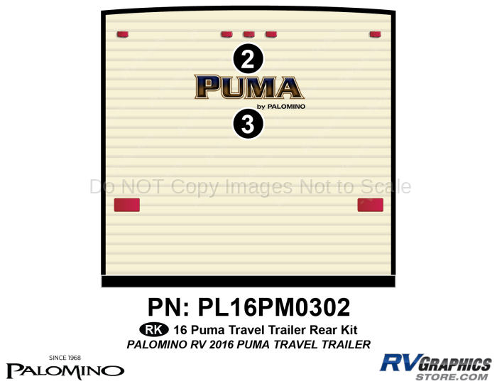 2 Piece 2016 Puma Travel Trailer Rear Graphics Kit