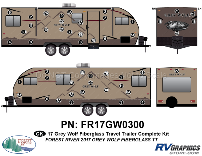 49 Piece 2017 Grey Wolf Travel Trailer Fiberglass Wall Complete Graphics Kit