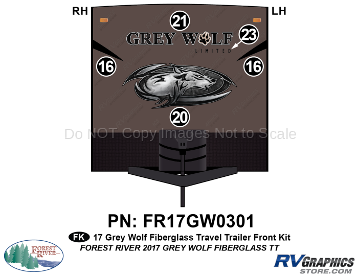 5 Piece 2017 Grey Wolf Travel Trailer Fiberglass Wall Front Graphics Kit