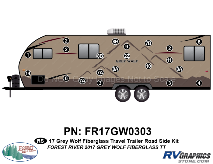 21 Piece 2017 Grey Wolf Travel Trailer Fiberglass Wall Roadside Graphics Kit