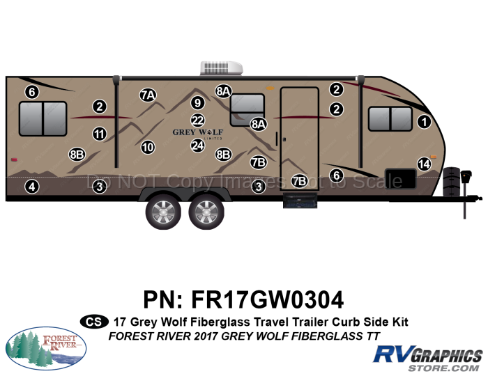 22 Piece 2017 Grey Wolf Travel Trailer Fiberglass Wall Curbside Graphics Kit