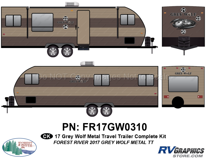 7 Piece 2017 Grey Wolf Travel Trailer Metal Wall Complete Graphics Kit