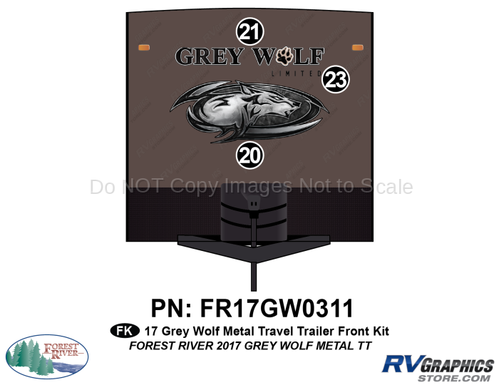 3 Piece 2017 Grey Wolf Travel Trailer Metal Wall Front Graphics Kit