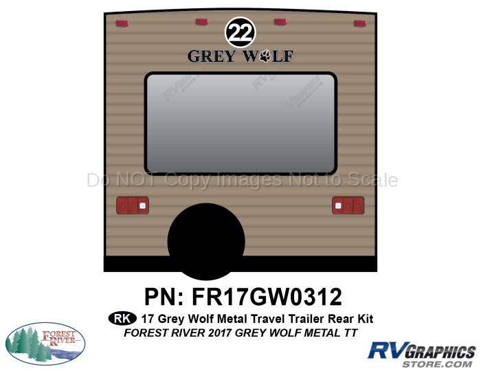 1 Piece 2017 Grey Wolf Travel Trailer Metal Wall Rear Graphics Kit