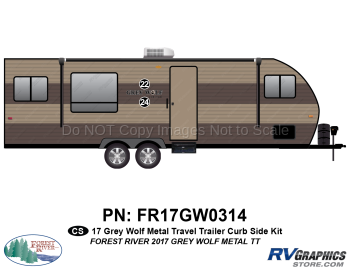 2 Piece 2017 Grey Wolf Travel Trailer Metal Wall Curbside Graphics Kit