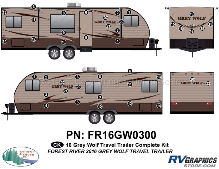 42 Piece 2016 Grey Wolf Travel Trailer Complete Graphics Kit