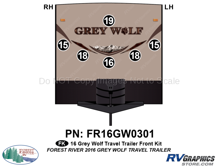 6 Piece 2016 Grey Wolf Travel Trailer Front Graphics Kit