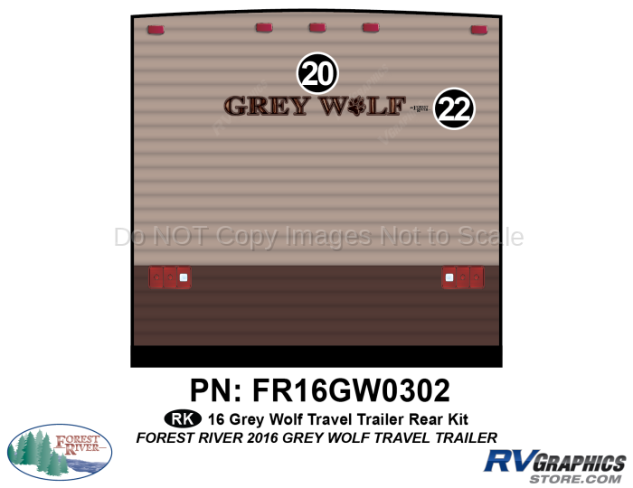 2 Piece 2016 Grey Wolf Travel Trailer Rear Graphics Kit