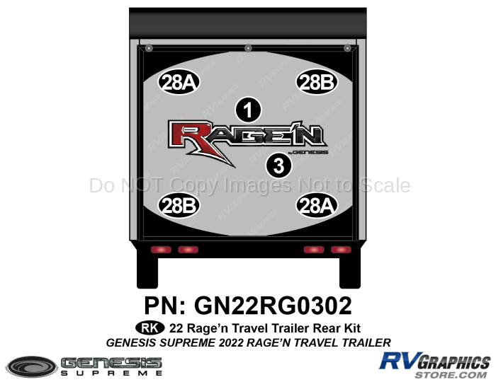 4 Piece 2022 Ragen Travel Trailer Rear Graphics Kit