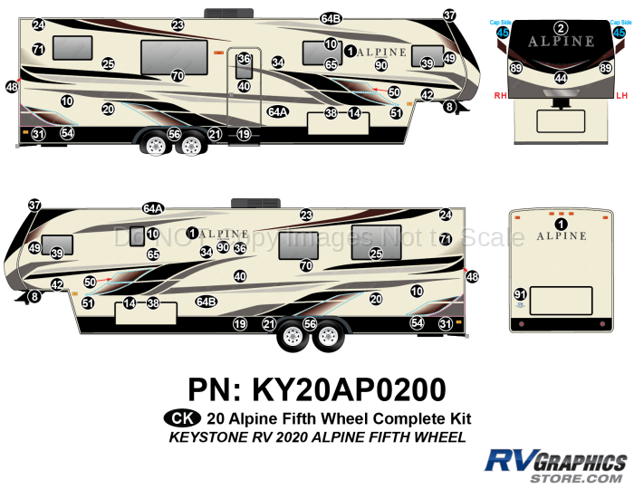 70 Piece 2020 Alpine Fifth Wheel Complete Graphics Kit