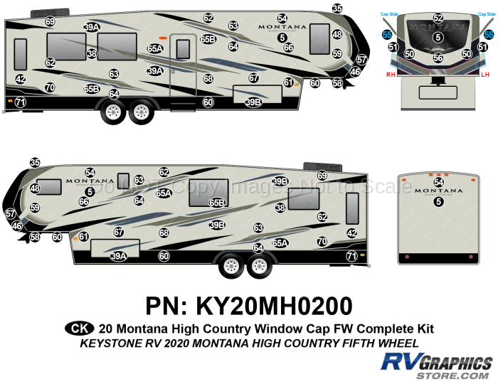 73 Piece 2020 Montana High Country Fifth Wheel Window Cap Complete RV Graphics Kit