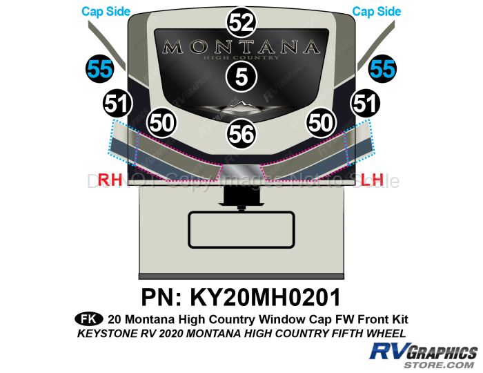 9 Piece 2020 Montana High Country Fifth Wheel Window Cap Front RV Graphics Kit