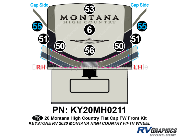 9 Piece 2020 Montana High Country Fifth Wheel Flat Cap Front RV Graphics Kit