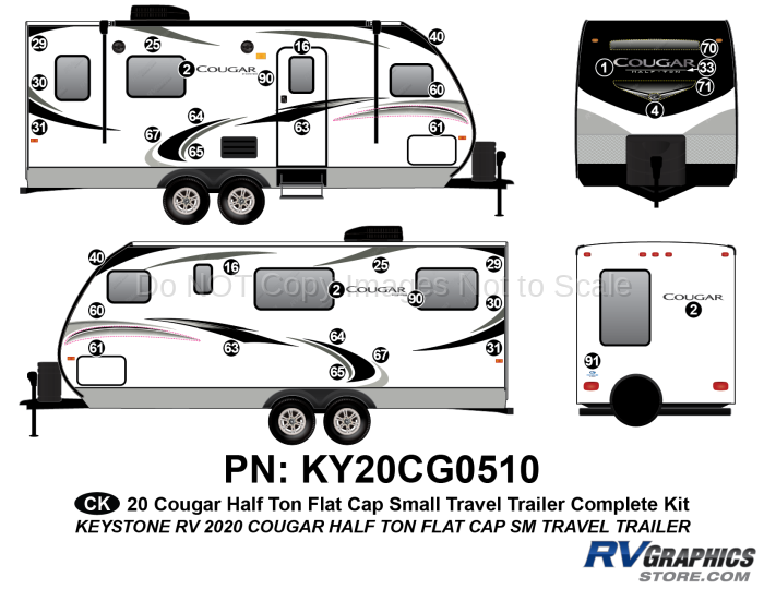 35 Piece 2020 Cougar Small Travel Trailer  Flat Cap Complete Graphics Kit