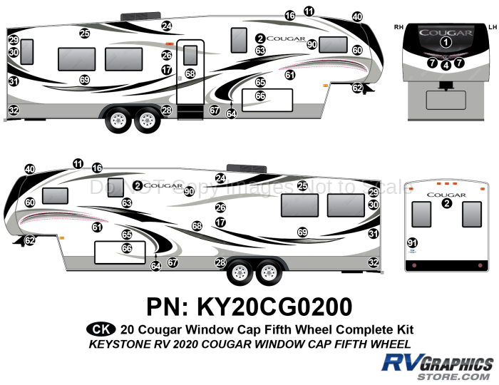 54 Piece 2020 Cougar Fifth Wheel Window Cap Complete Graphics Kit