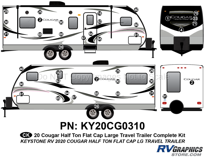 41 Piece 2020 Cougar Large Travel Trailer  Flat Cap Complete Graphics Kit