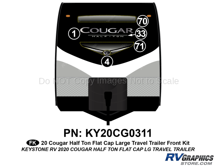 5 Piece 2020 Cougar Large Travel Trailer  Flat Cap Front Graphics Kit