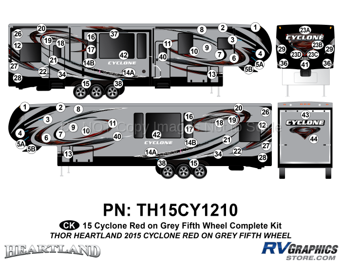 74 Piece 2014 Cyclone FW Complete Graphics Kit Red Gray Version