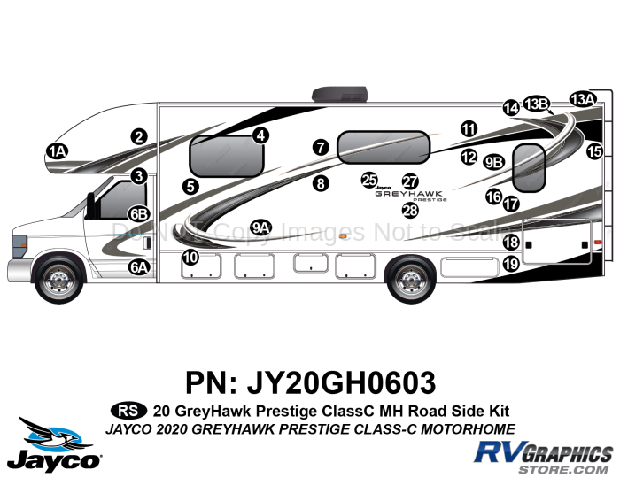 26 Piece 2020 Greyhawk Prestige Motorhome Roadside Graphics Kit