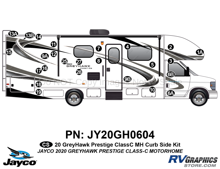 26 Piece 2020 Greyhawk Prestige Motorhome Curbside Graphics Kit