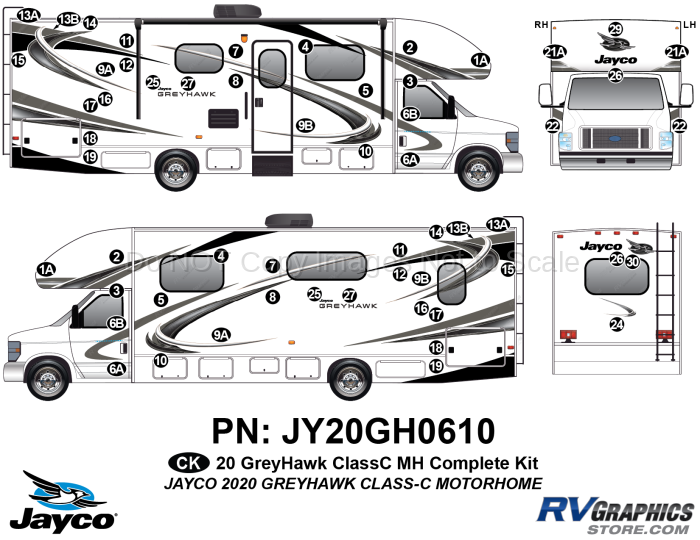 57 Piece 2020 Greyhawk Motorhome Complete Graphics Kit