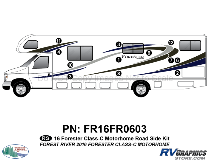 12 Piece 2016 Forester Motorhome Roadside Graphics Kit