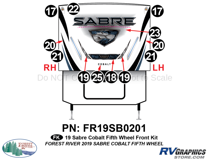 12 Piece 2019 Sabre Cobalt Fifth Wheel Front Graphics Kit