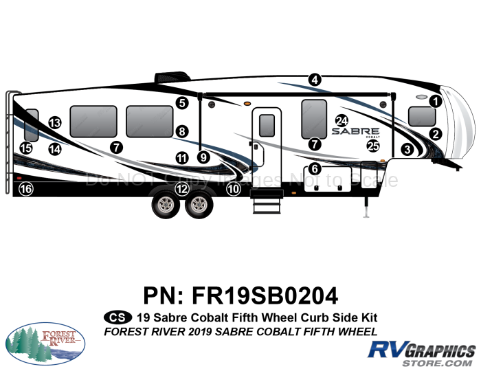 19 Piece 2019 Sabre Cobalt Fifth Wheel Curbside Graphics Kit