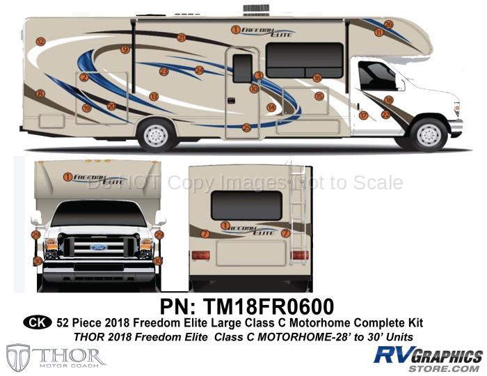 52 Piece 2018 Freedom Elite Lg Motorhome Complete Graphics Kit