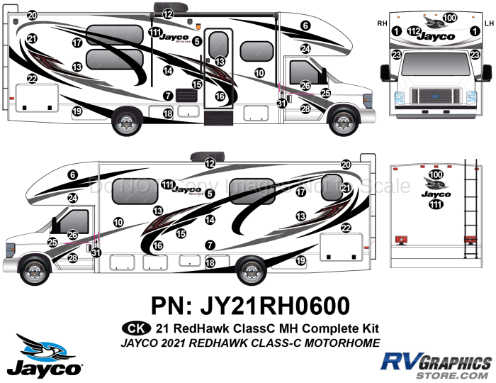 52 Piece 2021 Redhawk Motorhome Complete Graphics Kit