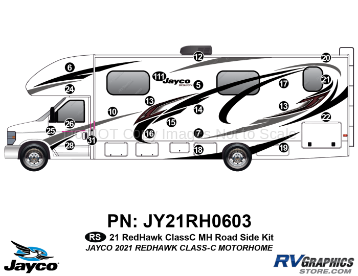 22 Piece 2021 Redhawk Motorhome Roadside Graphics Kit
