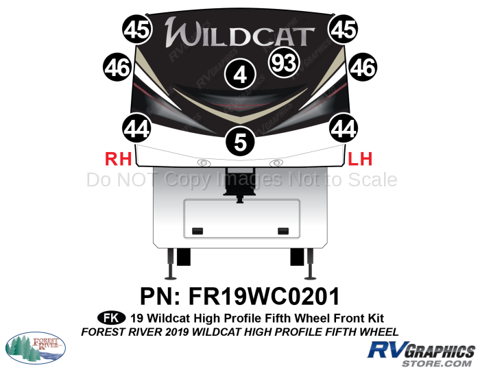 9 Piece 2019 Wildcat Hi Pro Fifth Wheel Front Graphics Kit with Dome logo