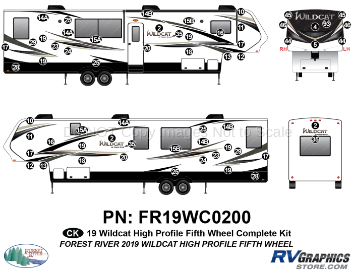 61 Piece 2019 Wildcat Hi Pro Fifth Wheel Complete Graphics Kit