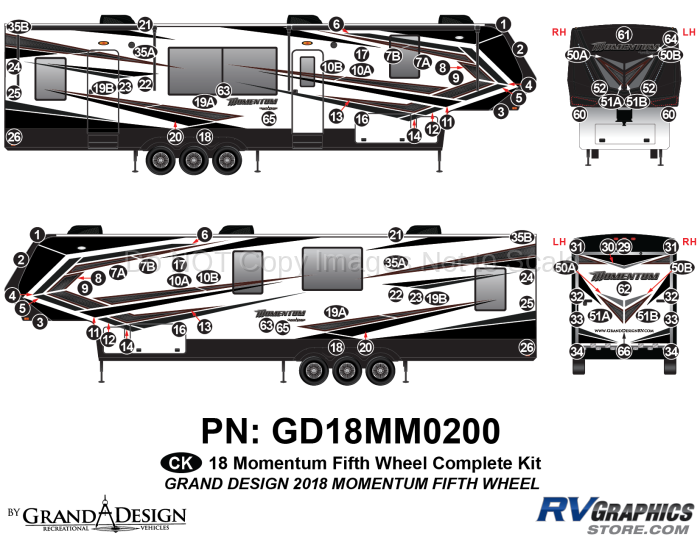 90 Piece 2018 Momentum Fifth Wheel Complete Graphics Kit