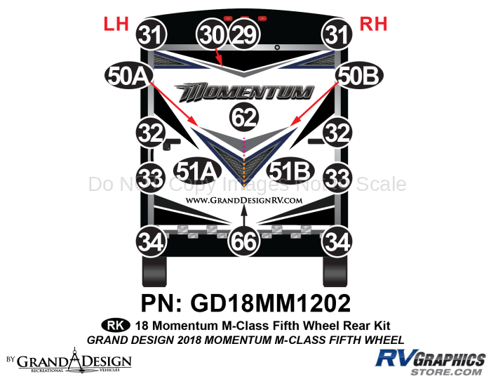 16 Piece 2018 Momentum M-Class Fifth Wheel Rear Graphics Kit