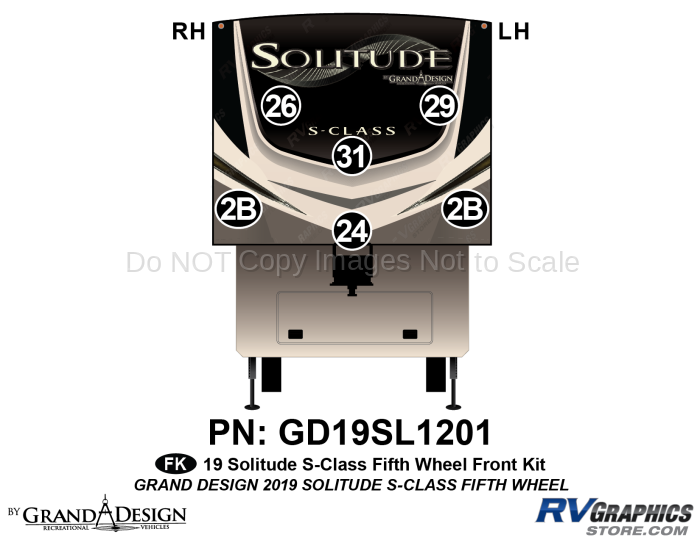 6 Piece 2019 Solitude S-Class Fifth Wheel Front Graphics Kit