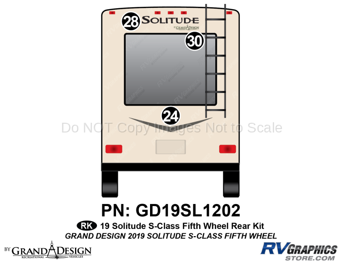 3 Piece 2019 Solitude S-Class Fifth Wheel Rear Graphics Kit