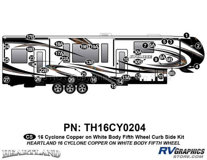 34 Piece 2016 Cyclone FW Copper White Curbside Graphics Kit