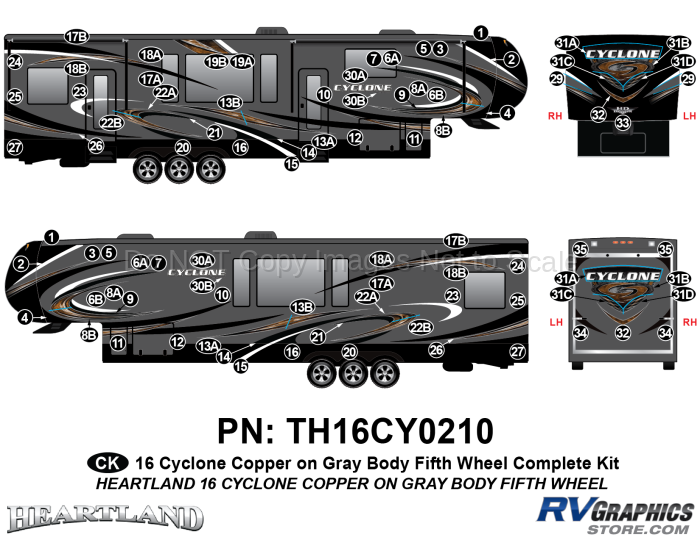 87 Piece 2016 Cyclone FW Copper Gray Complete Graphics Kit