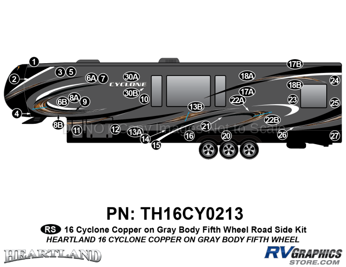 34 Piece 2016 Cyclone FW Copper Gray Roadside Graphics Kit
