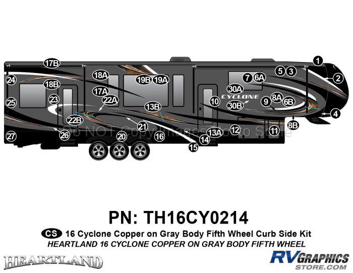 34 Piece 2016 Cyclone FW Copper Gray Curbside Graphics Kit