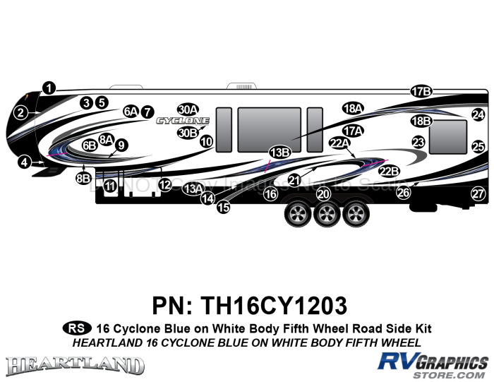 34 Piece 2016 Cyclone FW Blue White Roadside Graphics Kit