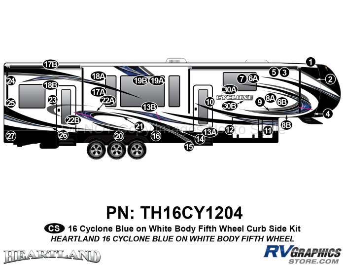 34 Piece 2016 Cyclone FW Blue White Curbside Graphics Kit